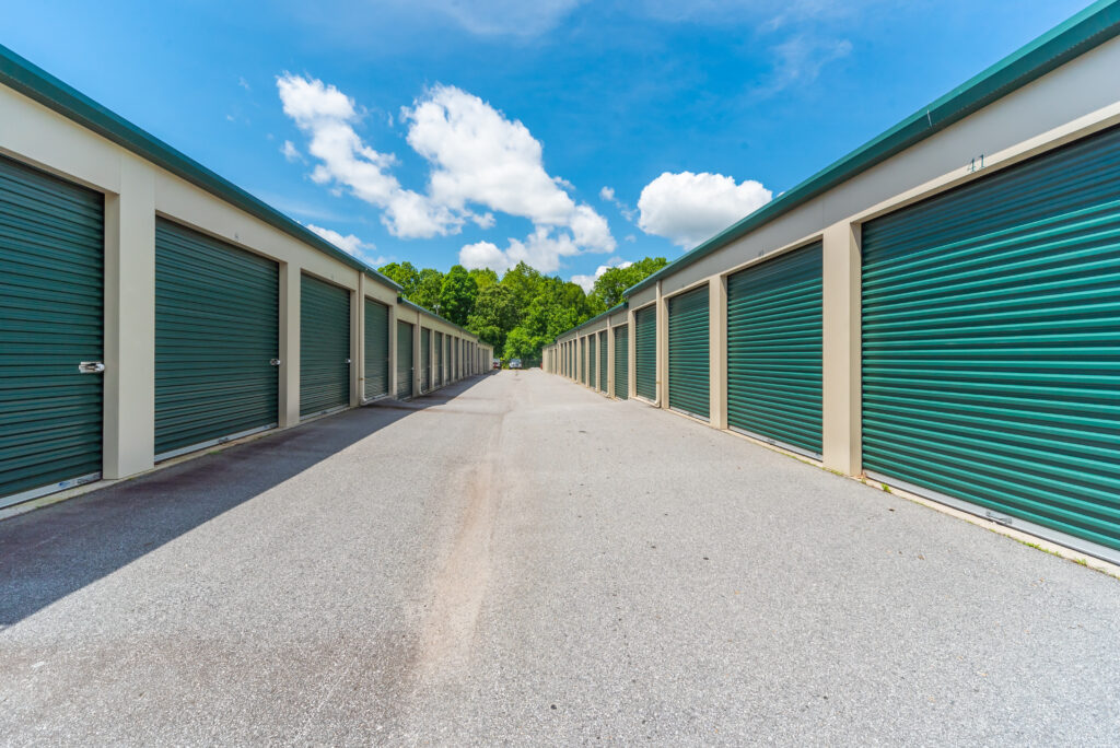 Rows of self storage units